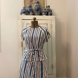 Vintage Bue and White Striped Women’s Skirt with Matching Top
